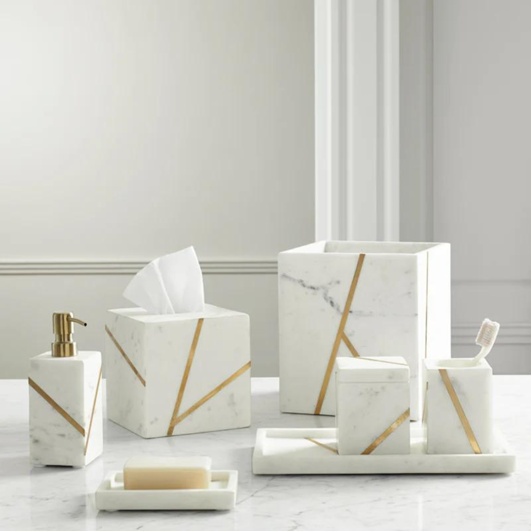 Marble Brass Bath Waste Basket