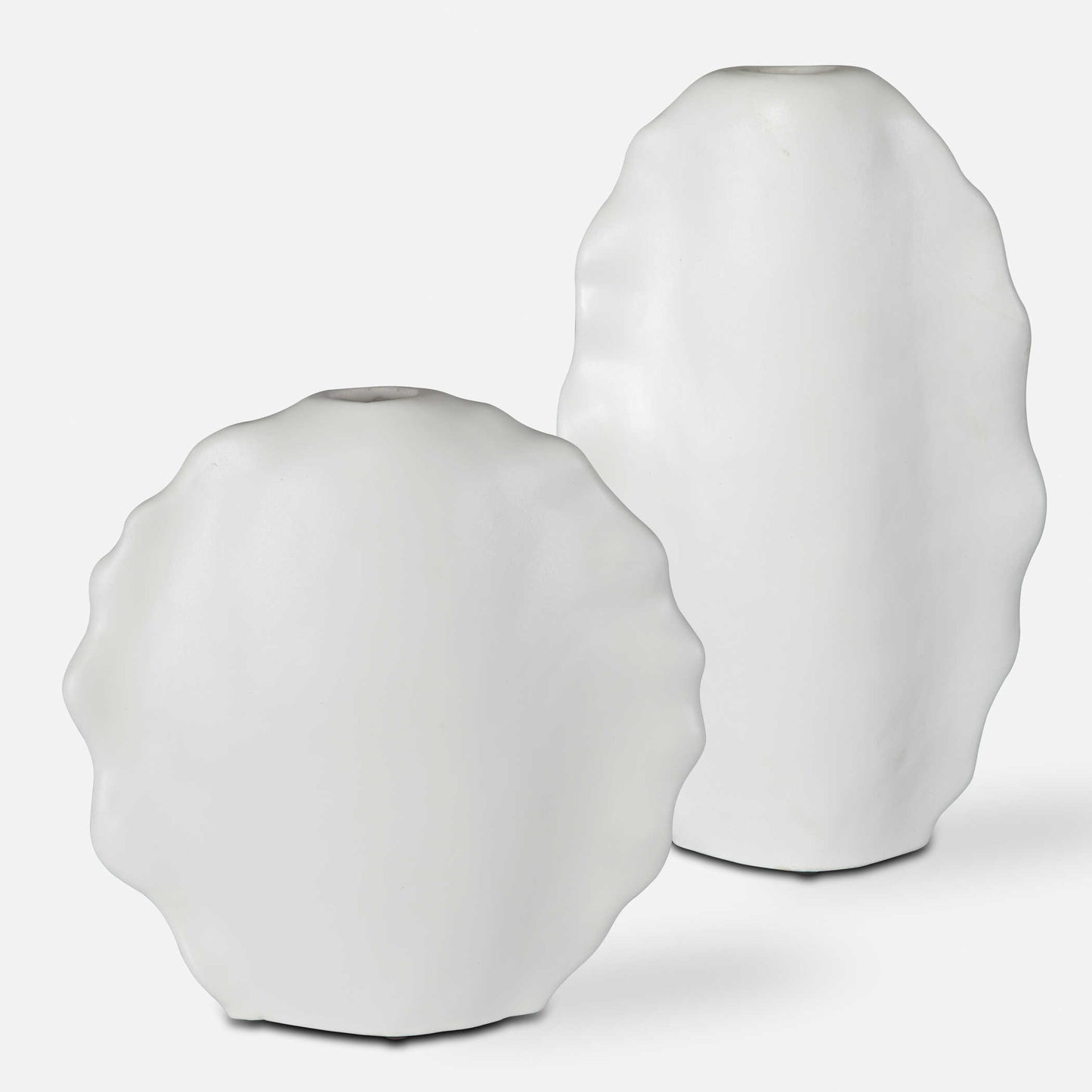 Ruffled Feathers Vases, White (Set of two)