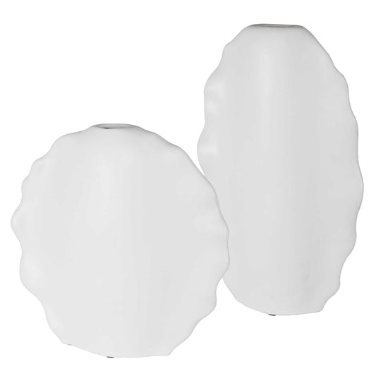 Ruffled Feathers Vases, White (Set of two)